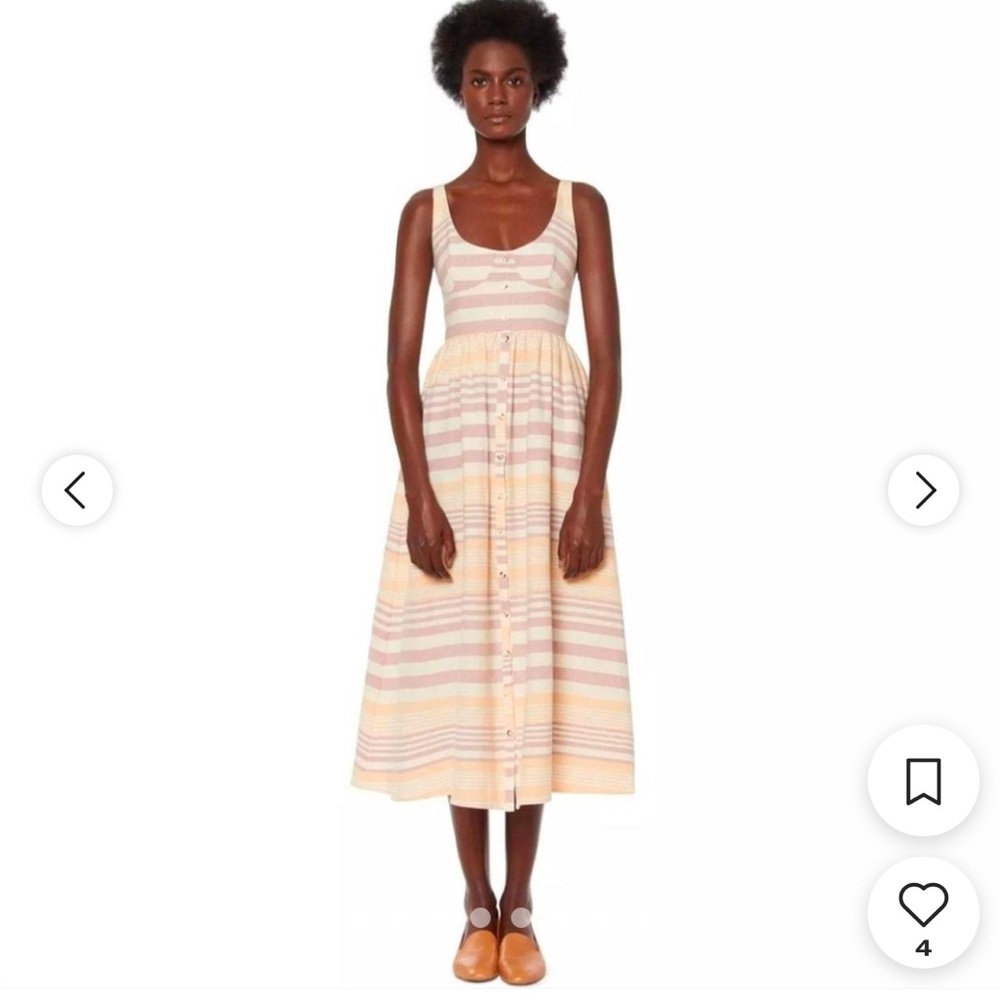 Button Front Midi Dress in Sand Stripe